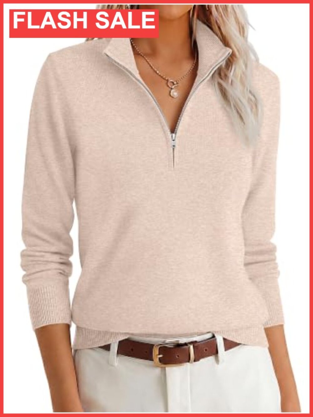 Women's Quarter Zip Pullover Sweater Lightweight Knit Long Sleeve